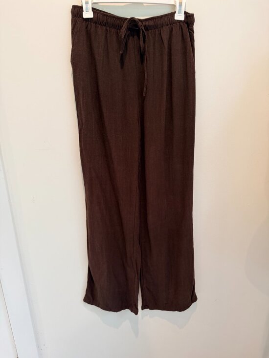 N/A Pants - Blenca Brown Linen Drawstring‎ Lightweight Pants Size L